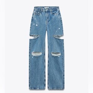 Zara Women's Straight Leg Jeans - Distressed Blue
